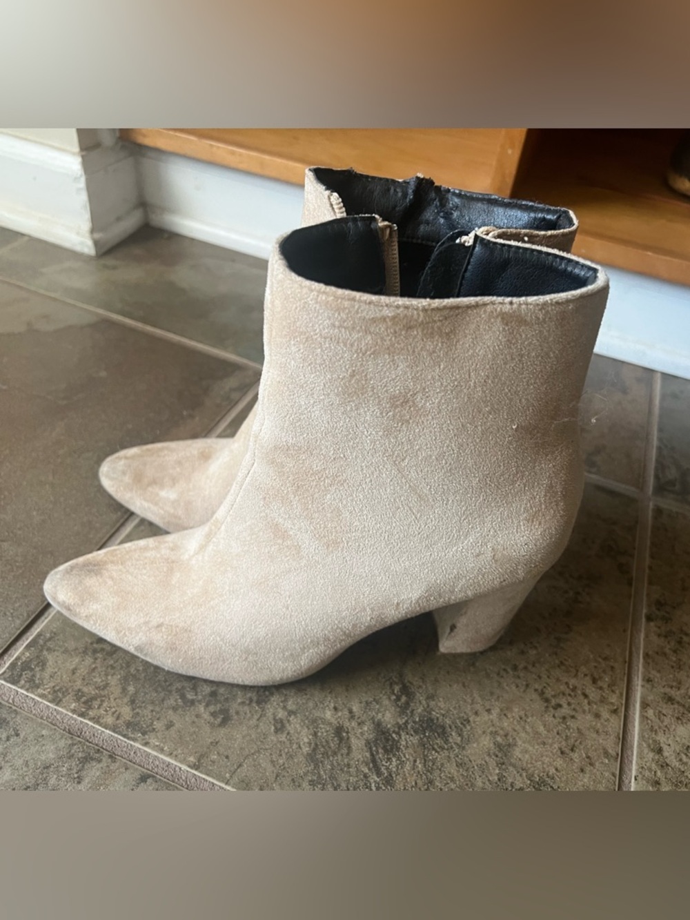 SHEIN Beige Suede Pointed Toe Ankle Booties